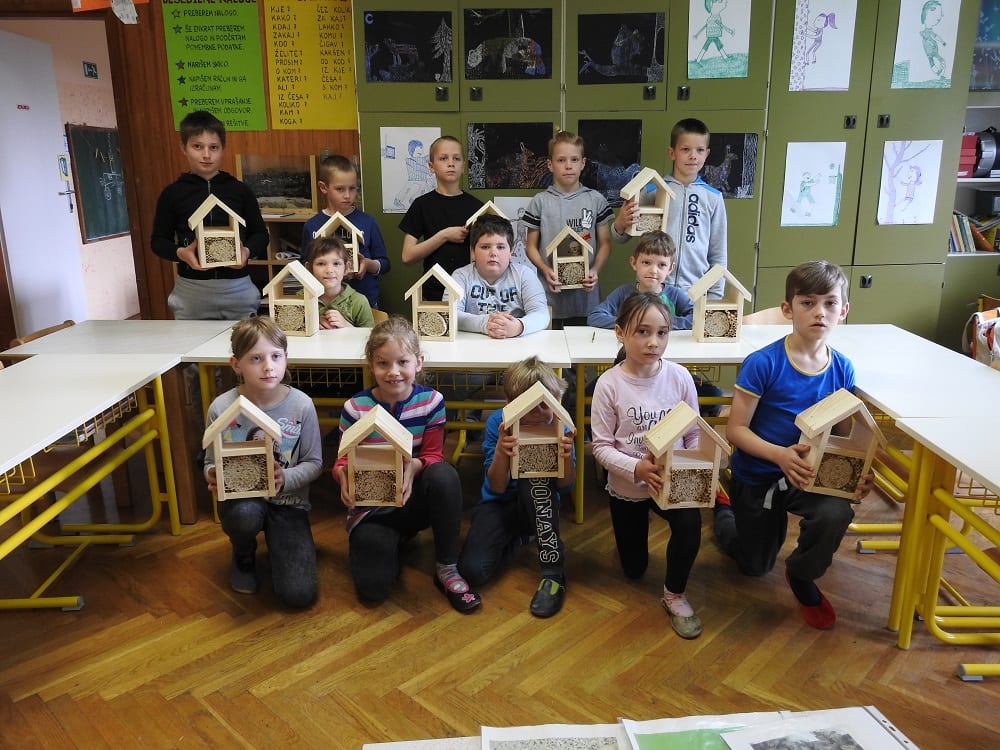 children with their nest boxes